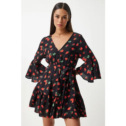 Happiness İstanbul Women's Red Black Patterned Summer Viscose Flared Dress