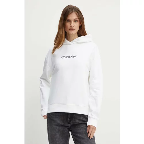 Calvin Klein Bombažen pulover ženski, bela barva, s kapuco, K20K205449