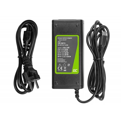 Green cell Polnilec za prenosnike HP / Toshiba / Acer / Asus / Lenovo / Dell, 65W / 20V / 3,25A / priključek USB-C Slike