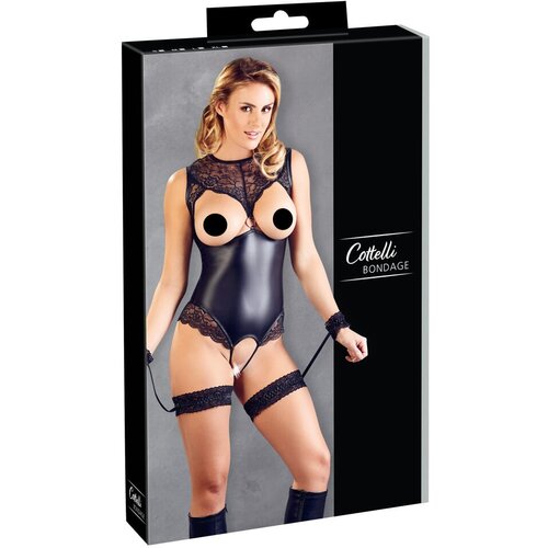Cottelli Bondage - sjajno otvoreno tijelo s držačima za ruke (crno) - L Cijene