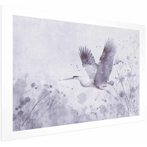  Plakat - Majestic Flight - crane in flight in a monochromatic  cool color palette 42x29.7 Bez okvira s margom Cijene