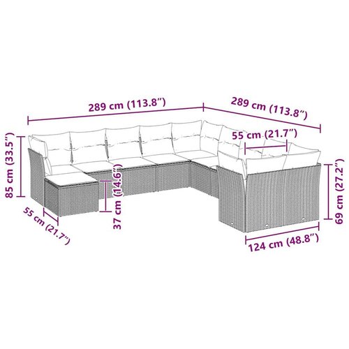 VidaXL 11-dijelni set vrtnih sofa poliratan s jastucima svijetlosivi Slike