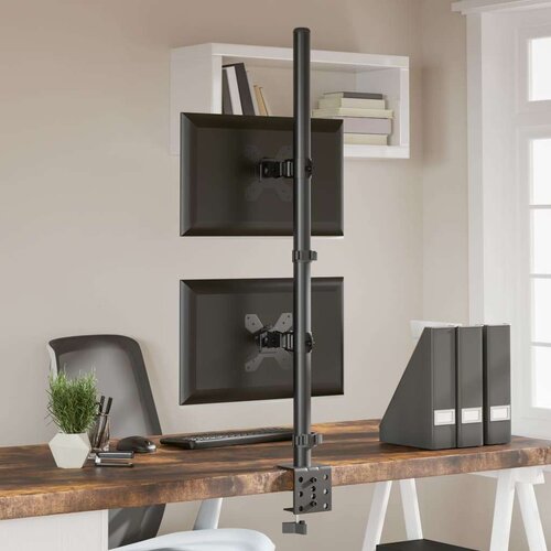 Dvostruki nosač za monitor crni čelični VESA 75/100 mm Slike