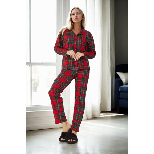 Dewberry 43103 Buttoned Women Pyjama Set-RED Cene