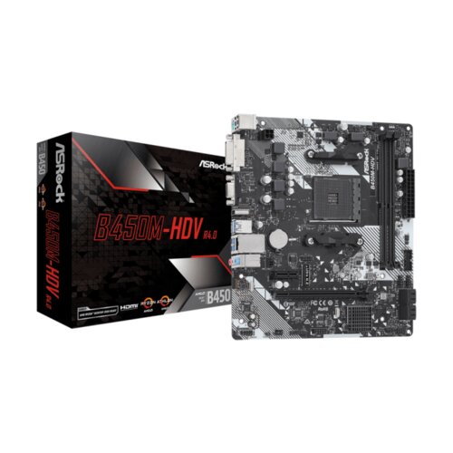 AsRock MB B450M-HDV R4.0AMD B450AM42xDDR4VGA,DVI,HDMI,micro ATX Slike