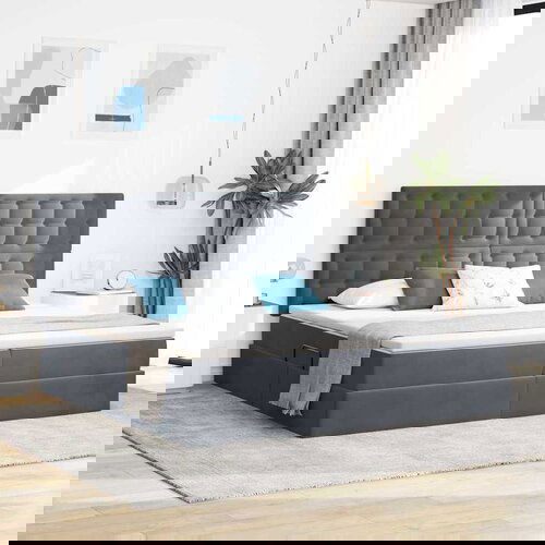 vidaXL Krevet S LED lampica s pohranom Tamno siva 200 x 200 cm Baršun Cijene