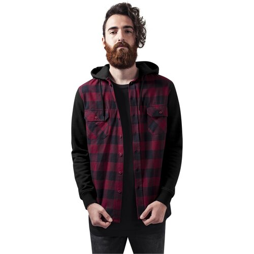 Urban Classics Hooded Checked Flanell Sweat Sleeve Shirt blk/burgundy/blk Cene