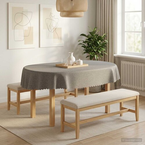  Tkanina za stol 5 kom. Ovalni Svjetlosiva 160 x 220 cm Slike