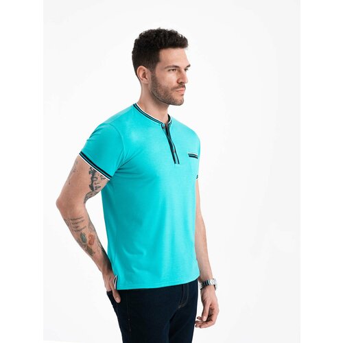 Ombre Men's henley t-shirt with decorative ribbing - turquoise Slike