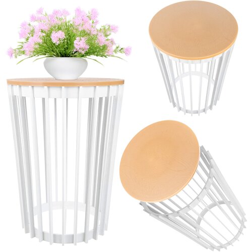 KADAX Okrogla klubska mizica, bela, majhna, podstre&amp;scaron;na vrtna ko&amp;scaron;ara za balkon, odprtina 40 cm, (5000353602) Slike