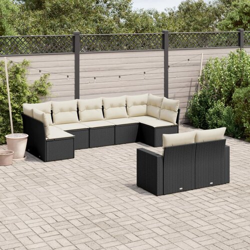  9-dijelni set vrtnih sofa s jastucima crni od poliratana Crna 66 x 62 x 69 cm Cene