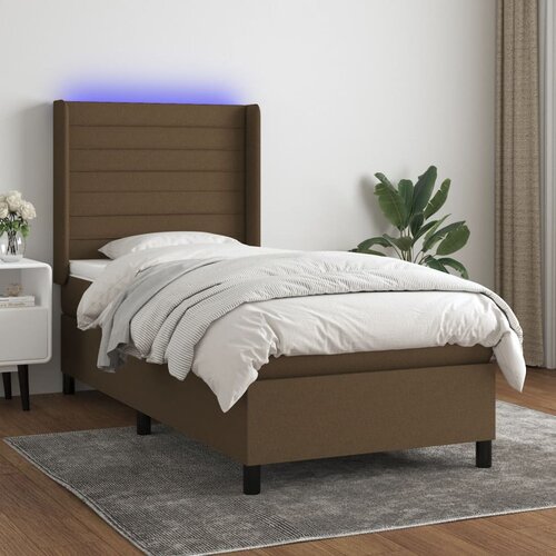  Krevet box spring s madracem LED tamnosmeđi 90x190 cm tkanina Cene