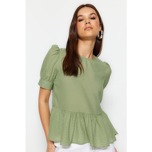 Trendyol Mint Balloon Sleeve Flowy Semi Sheer Blouse Cene