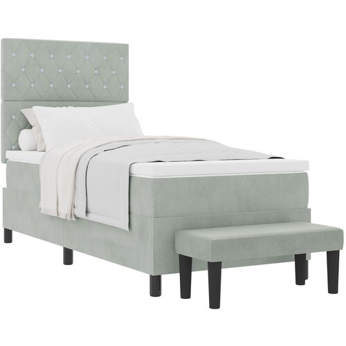 vidaXL Box Spring Krevet s Madracem & Klupom Svijetlo Siva 100x200 cm Pliš Cene