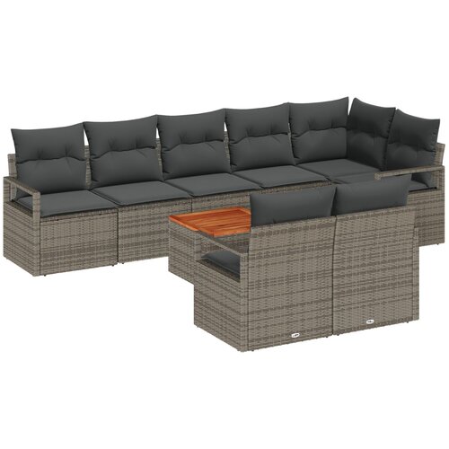 VidaXL 9-dijelni vrtni sofa set s jastučićima siva poli ratan akacija, 2-sjedalna vrtna sofa sa skladi&amp;scaron;tem i jastučićima siva poli ratan Slike