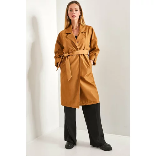 Bianco Lucci Women's Sleeve Folded Belted Trench Coat