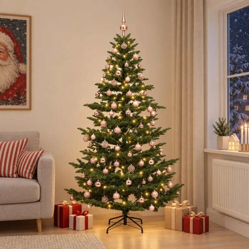 Umjetno božićno drvce s kuglicom 240 cm 300 LED lampica - Zelena 240 cm s LED-ima i ružičastim lopticama Cene