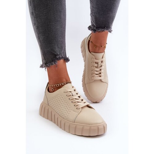 Kesi Women&amp;#039;s leather sneakers on a beige platform Eselmarie Slike