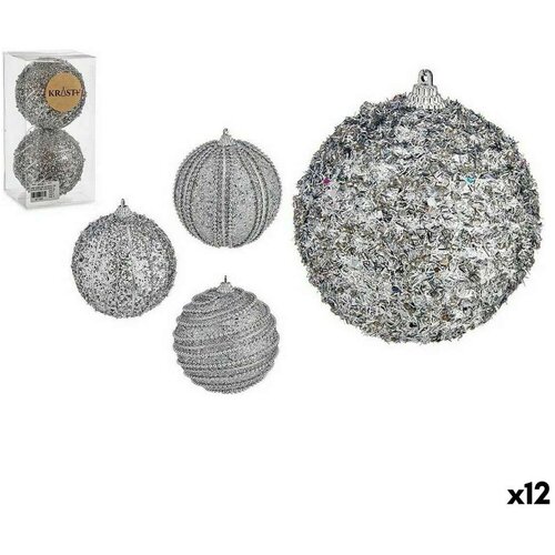  Set božićnih kuglica S olak&amp;scaron;anjem &amp;Oslash; 10 cm Srebrna PVC (12 kom.) Slike