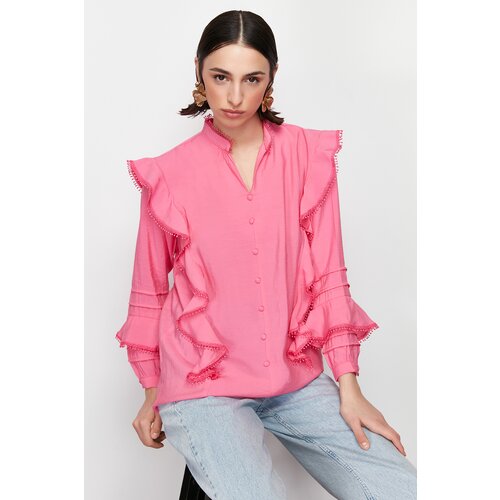 Trendyol Pink Ruffle Detailed Woven Shirt Cene