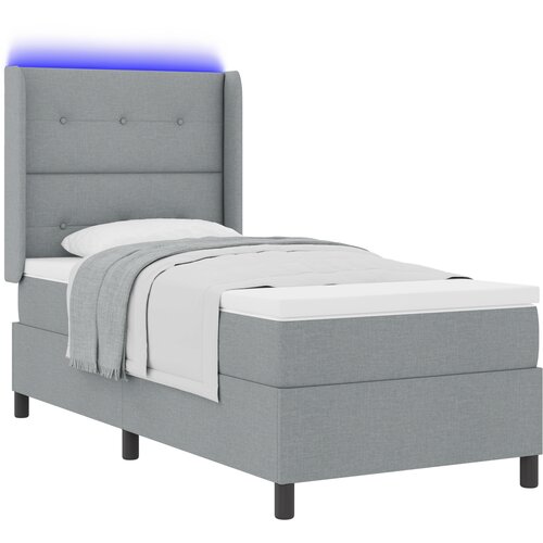 vidaXL Postelja s pomičnim okvirjem in vzmetnico & LED lučka svetlo siva 90x190 cm tkanina Cene