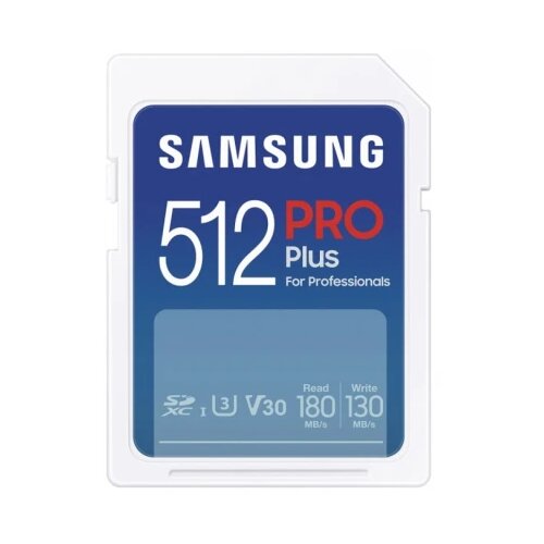 Samsung sd card 512GB, pro plus, sdxc, uhs-i U3 V30 class 10, read up to 180MB/s, write up to 130 mb/s, for 4K and fullhd video recording Slike