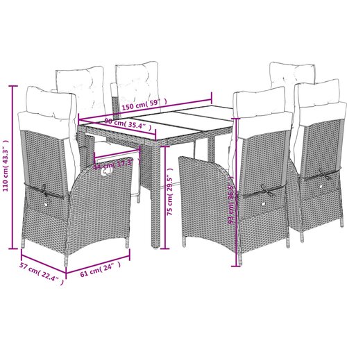  7-dijelni vrtni blagovaonski set sivi od poliratana Siva 150 cm table length Slike