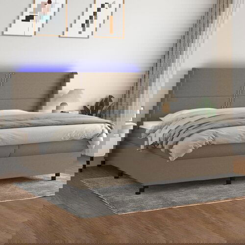 VidaXL Krevet box spring s madracem LED smeđesivi 200x200 cm tkanina Slike