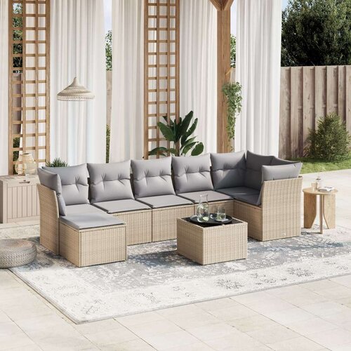 VidaXL 8-dijelni set vrtnih sofa s jastucima bež od poliratana Slike