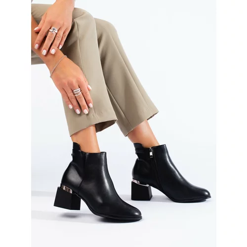 SHELOVET Black classic women's ankle boots on the post
