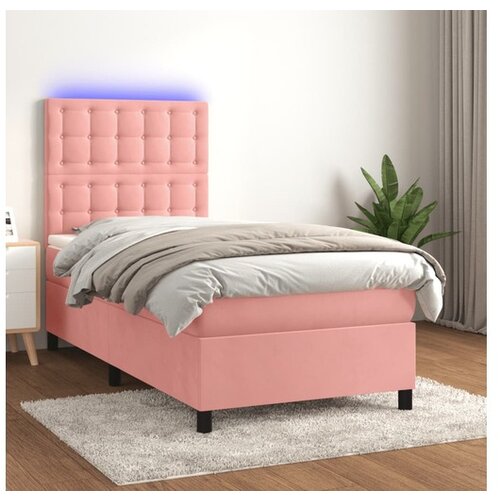 VidaXL Box spring postelja z vzmetnico LED roza 90x190 cm za Slike