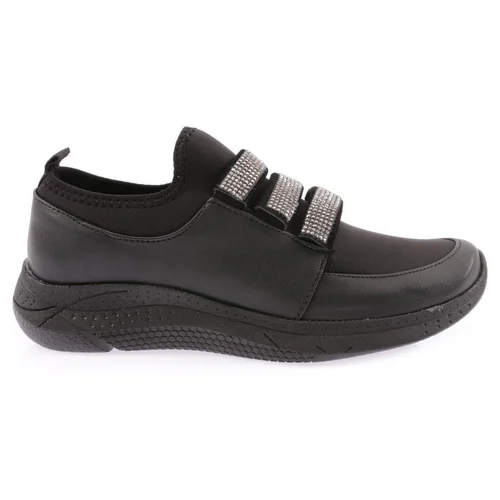 DGN Black - 063-22k Women's Stretch Front Shoes with Stone Buckle on 3 Stripes Black