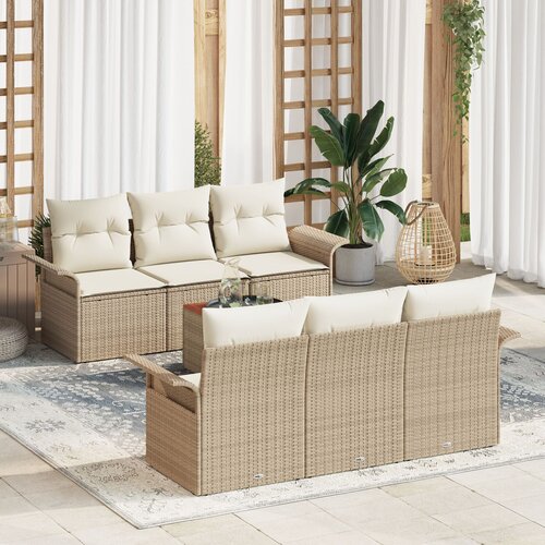 VidaXL 7 komadni Vrtni Sofa Set s Jastučićima Bež Poli Rattan Akacija Slike
