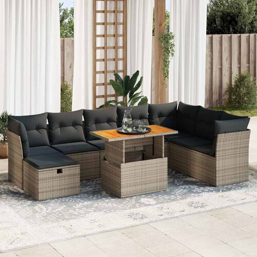 VidaXL 9-dijelni set vrtnih sofa poliratan i bagrem s jastucima sivi Slike