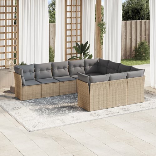 VidaXL 10-dijelni set vrtnih sofa s jastucima bež od poliratana Slike
