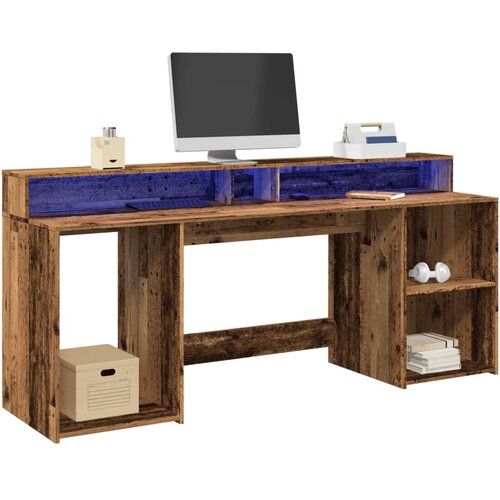 VidaXL Radni stol s LED svjetlima boja starog drva 200x55x91 cm drveni Slike