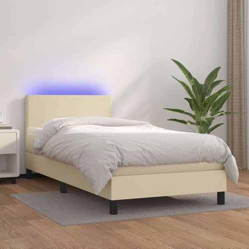  Box spring postelja z vzmetnico LED krem 100x200cm umetno usnje, (20725199) Cene