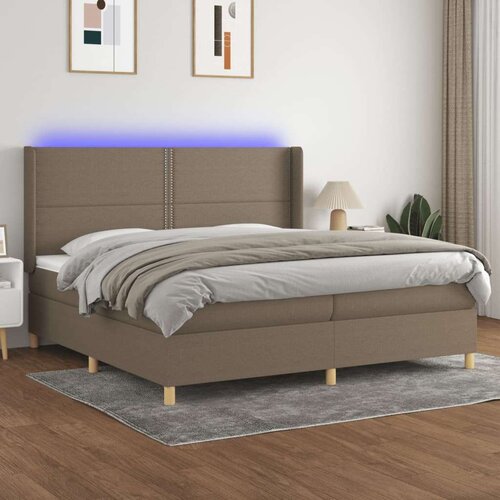 Krevet box spring s madracem LED smeđesivi 200x200 cm tkanina Slike