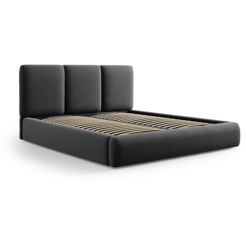 Mazzini Beds Temno siva žametna oblazinjena zakonska postelja s prostorom za shranjevanje in z letvenim dnom 160x200 cm Brody &amp;ndash; Slike