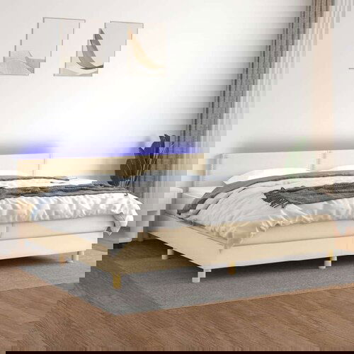  Krevet box spring s madracem LED krem 200x200 cm od tkanine Cijene