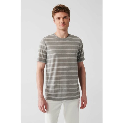 Avva Men's Grey-white Crew Neck Non-Iron Striped Comfort Fit T-shirt Slike