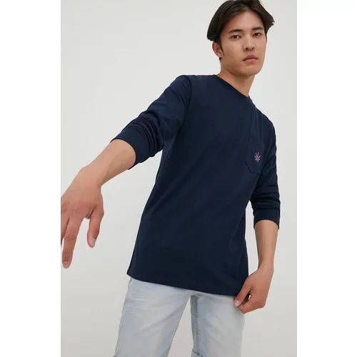 Huf Pamučna majica dugih rukava boja: tamno plava, s aplikacijom