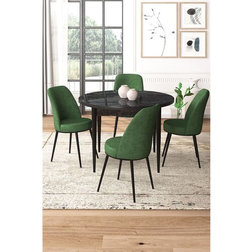 Hanah home Tor - Black Marble, Khaki Black MarbleKhaki Dining Table & Chairs Set (5 Pieces) Cene