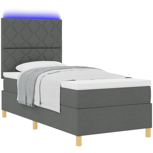 vidaXL Postelja s podnožjem in vzmetnico ter LED svetlobo temno siva 90x190 cm Tkanina Cene