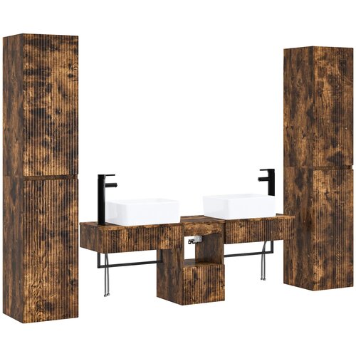  Set namje&amp;scaron;taja za kupaonicu 5 kom. Dimljeni hrast Smeđa 33 x 34.5 x 160 cm Slike