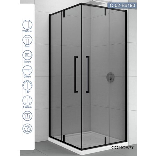  Tuš kabina kvadratna 90x90 - (bez kadice) - minotti - concept absolut black C-02-B6190 Cene