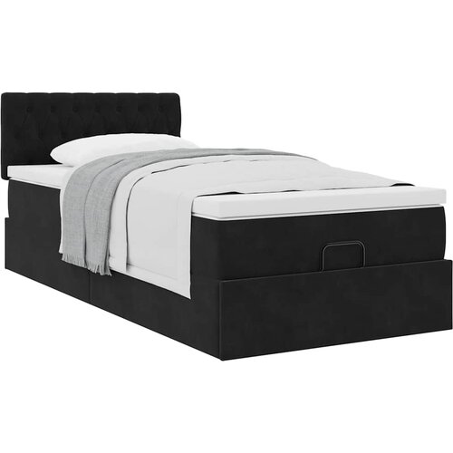 vidaXL Otomanski posteljni okvir z vzmetnico črn 90x190 cm žamet Cene