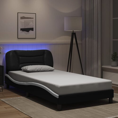 Furnova Posteljni okvir z LED lučkami črn bel 100x200 cm umetno usnje, (21939173) Slike