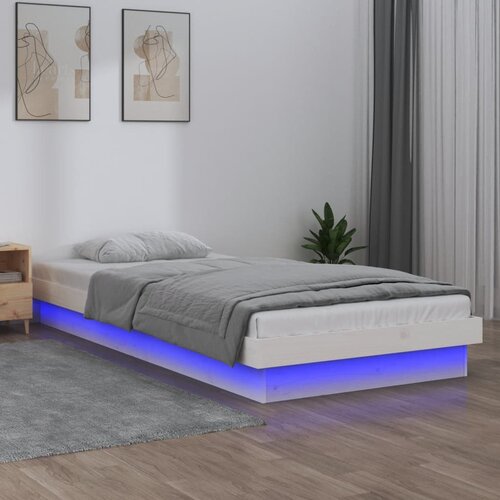  LED okvir kreveta bijeli 90 x 190 cm mali od masivnog drva Cijene