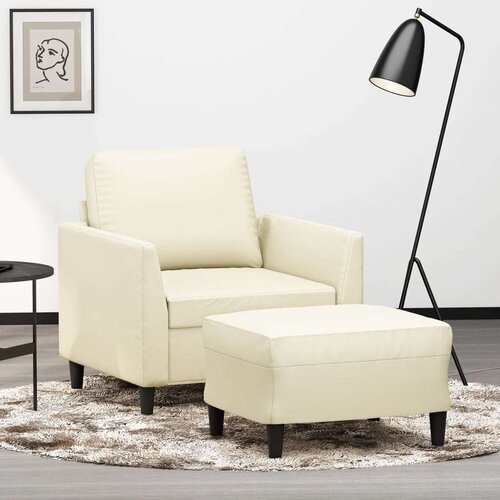 Fotelja s tabureom krem 60 cm od umjetne kože Cene